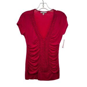 Moa Moa Short Sleeve V-Neck Gathered Top Pink Women's Size Medium New